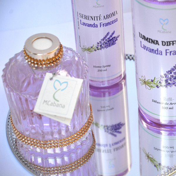 Kit Completo Lavanda Francesa ( Difusor com Varetas (250ml) + Home Spray (250ml) + Refil (500ml))