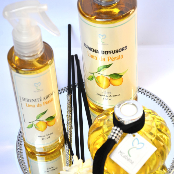 Kit Completo Lima da Pérsia ( Difusor com Varetas (250ml) + Home Spray (250ml) + Refil (500ml))