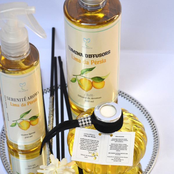Kit Completo Lima da Pérsia ( Difusor com Varetas (250ml) + Home Spray (250ml) + Refil (500ml))