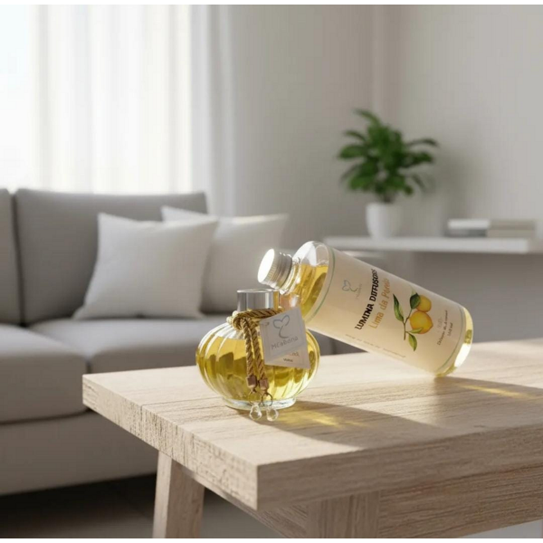 Kit Difusor com Varetas 250ml + Refil Lima da Pérsia 500ml: Leveza e Frescor para o seu ambiente.